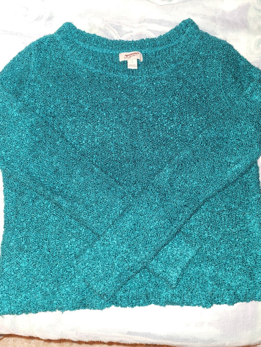 Arizona Jean Company Teal Bouclé Crewneck Sweater, Size Small